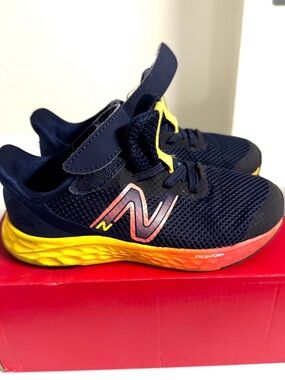 fresh Kids Navy Mesh Sneakers with Yellow and Orange Gradient Sole